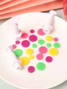 3pcs Round Design Cookie Stamp, Plastic White Biscuit Press Mold For Baking - White - View 2