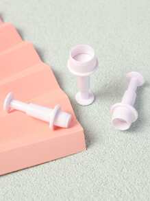 3pcs Round Design Cookie Stamp, Plastic White Biscuit Press Mold For Baking - White - View 4