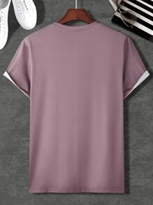 Manfinity Homme 男士隨機山與標語圖案T恤 - 藕粉色 - 查看 2