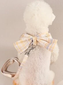 1set Polyester Plaid Bowknot Harness With Leash For Small Breed Dogs, Suitable For Outdoor Walking - Multicolor - View 2