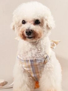 1set Polyester Plaid Bowknot Harness With Leash For Small Breed Dogs, Suitable For Outdoor Walking - Multicolor - View 5