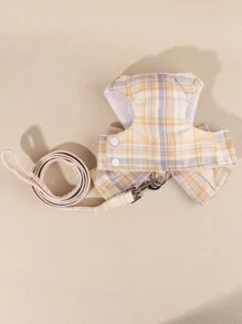 1set Polyester Plaid Bowknot Harness With Leash For Small Breed Dogs, Suitable For Outdoor Walking - Multicolor - View 6