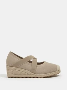 Styleloop Cross Strap Espadrille Court Wedge Shoes - Apricot - View 5