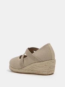 Styleloop Cross Strap Espadrille Court Wedge Shoes - Apricot - View 6