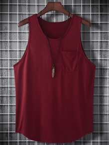 Manfinity Homme Tops Nam Túi màu trơn Giải trí - Màu Đỏ Sâu - Xem 1