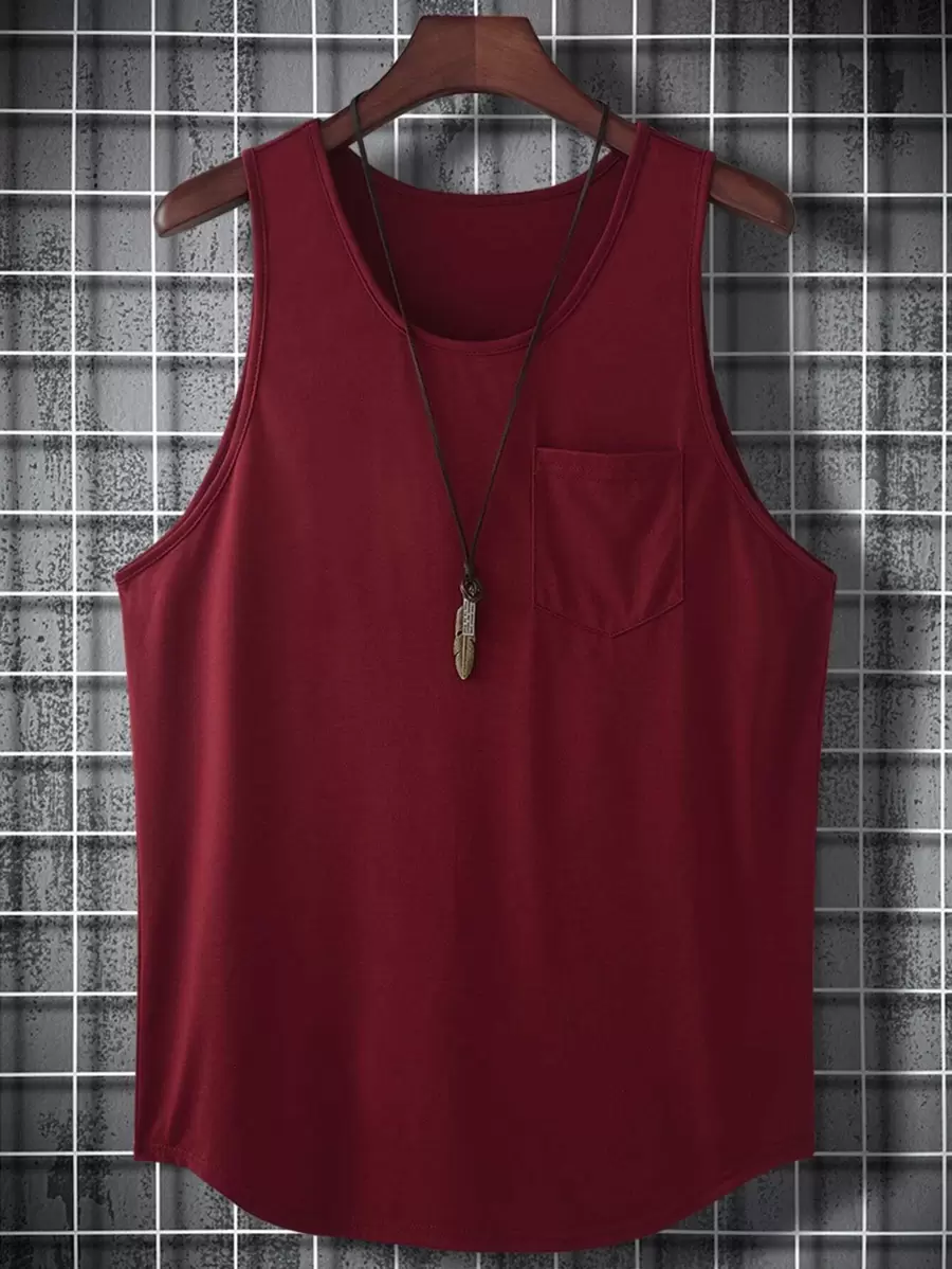 Manfinity Homme Tops Nam Túi màu trơn Giải trí - Màu Đỏ Sâu - Xem 1