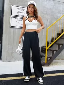 SHEIN ICON Top tank corto unido en contraste con diseño de hebilla 2 en 1 - Blanco - Ver 4