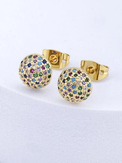 1 Cặp bông tai đinh tán hình bán nguyệt bằng đồng mạ vàng 18k đính đá Zirconia nhiều màu, Quà tặng trang sức sang trọng cho bạn gái, Thiết kế tối giản