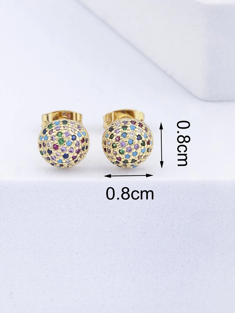 1 Pair Colorful Zirconia 18k Gold Plated Copper Half-Circle Stud Earrings, Luxury Jewelry Gift For Girlfriend, Minimalist Design