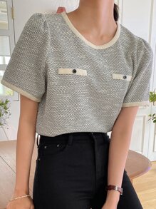 DAZY Áo thun có dây buộc tương phản chi tiết nút - Nhiều màu - Xem 1