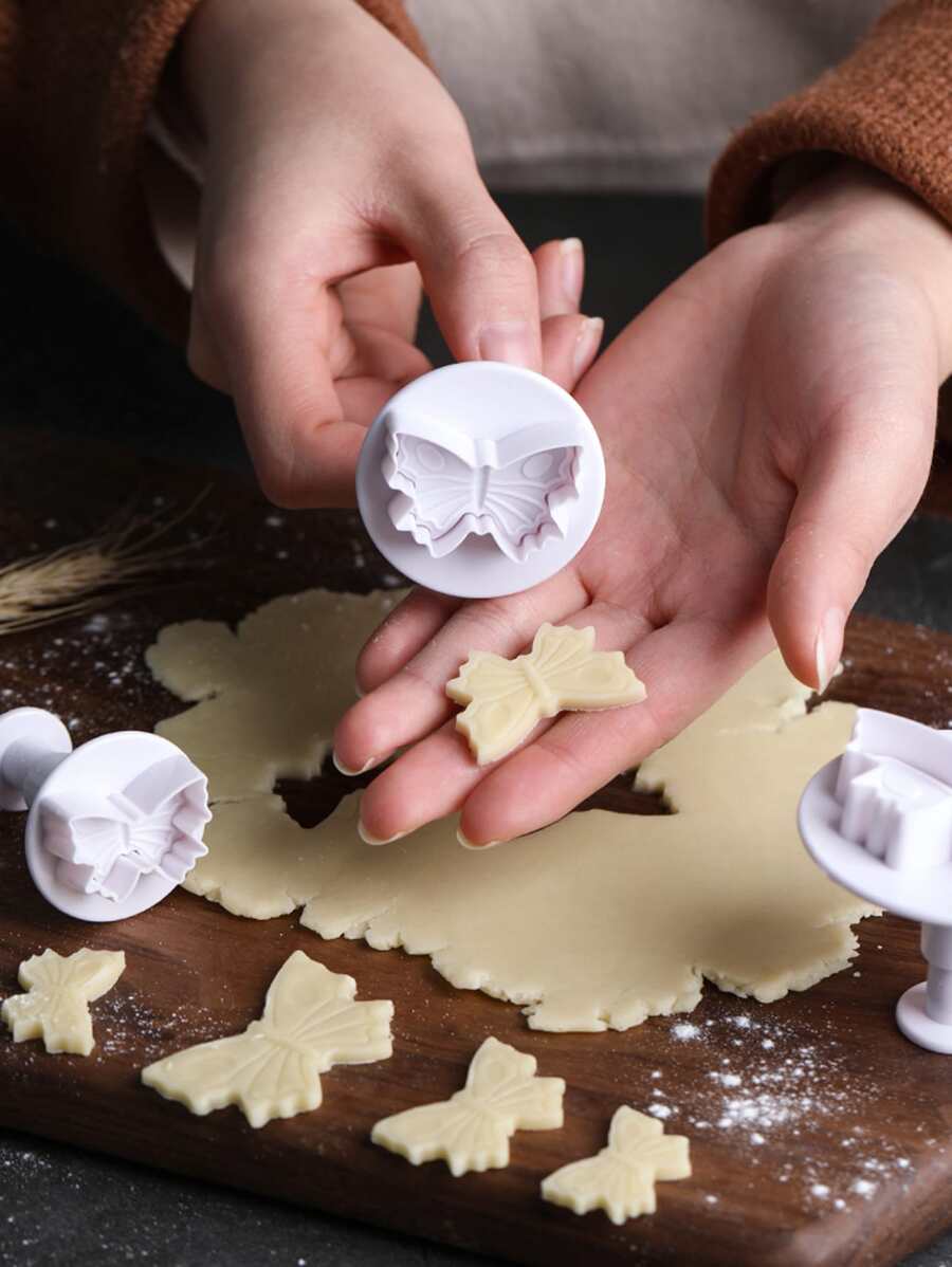 3入組蝴蝶形狀餅乾郵票 - 白色 - 查看 1