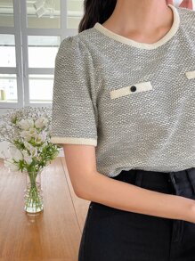 DAZY Áo thun có dây buộc tương phản chi tiết nút - Nhiều màu - Xem 3