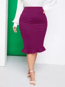 SHEIN Privé Falda de lápiz bajo con fruncido - Morado - Ver 1