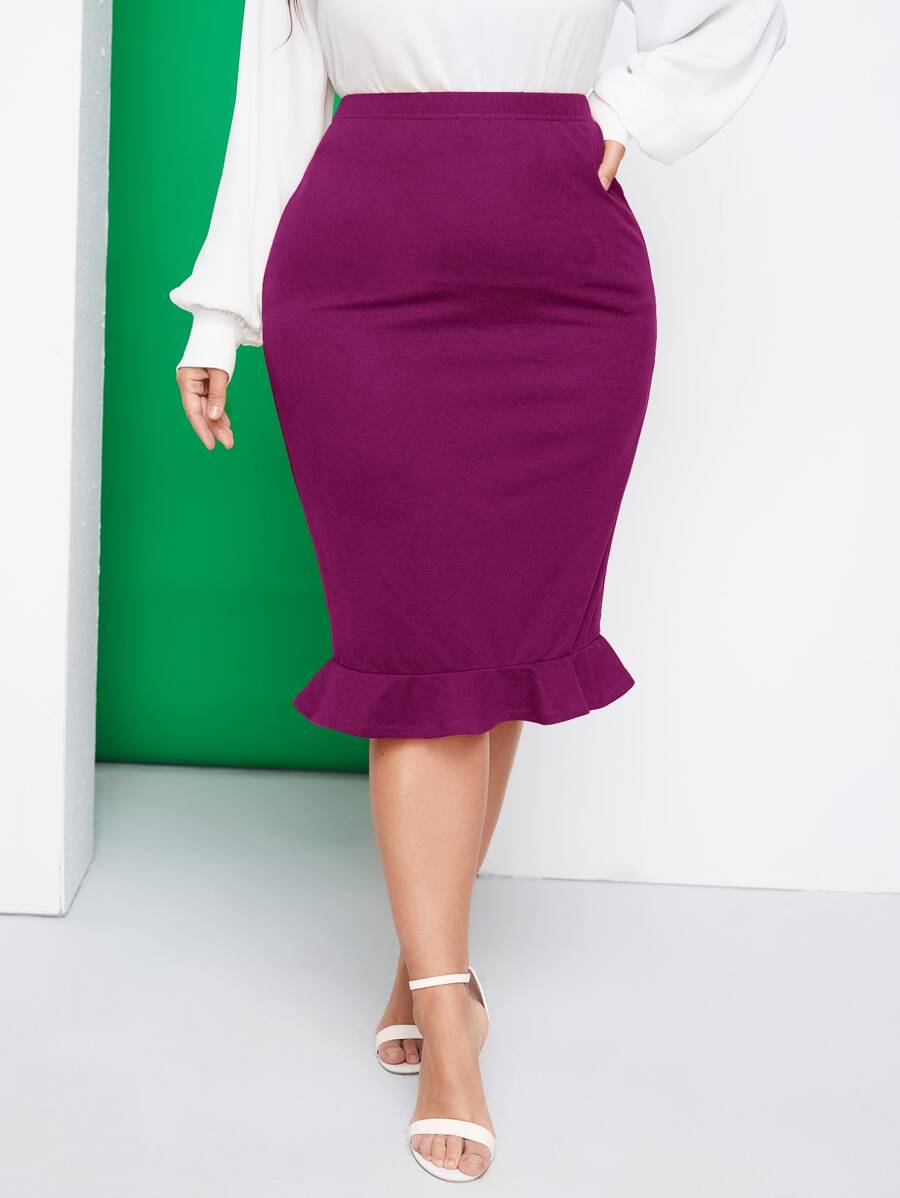 SHEIN Privé Falda de lápiz bajo con fruncido - Morado - Ver 1