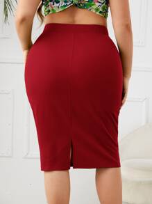 SHEIN Privé Plus High Waist Slit Back Skirt Spring To Summer - Burgundy - View 2