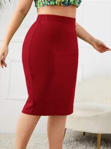 SHEIN Privé Plus High Waist Slit Back Skirt Spring To Summer - Burgundy - View 5