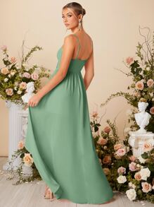 SHEIN Solid Wrap Bridesmaid Dress - Mint Green - View 2