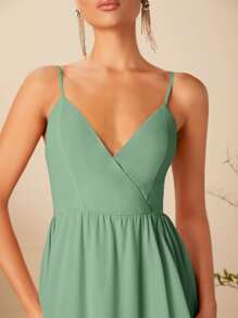 SHEIN Solid Wrap Bridesmaid Dress - Mint Green - View 3