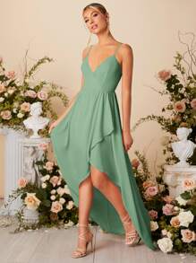SHEIN Solid Wrap Bridesmaid Dress - Mint Green - View 5