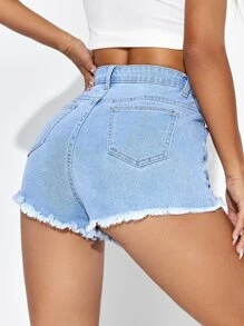 Shorts en mezclilla desgarro ribete sin dobladillo - Lavado ligero - Ver 2