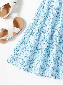 SHEIN 青少女蝴蝶結拼接上衣和花朵短裙 - 淺藍色 - 查看 4