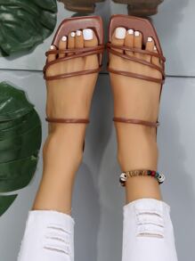 Thanh lịch Của phụ nữ Dép phẳng Với Gầy Dây đai - màu nâu - Xem 2