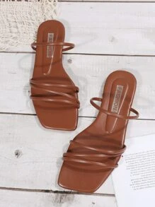 Thanh lịch Của phụ nữ Dép phẳng Với Gầy Dây đai - màu nâu - Xem 4