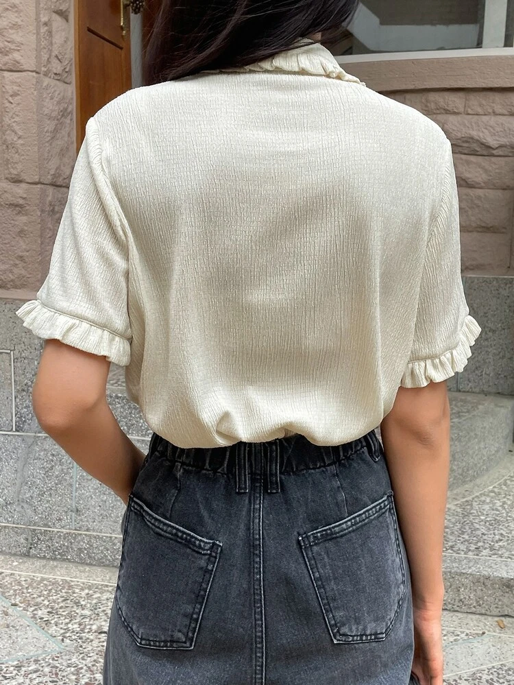 Frill Trim Half Button Placket Tee