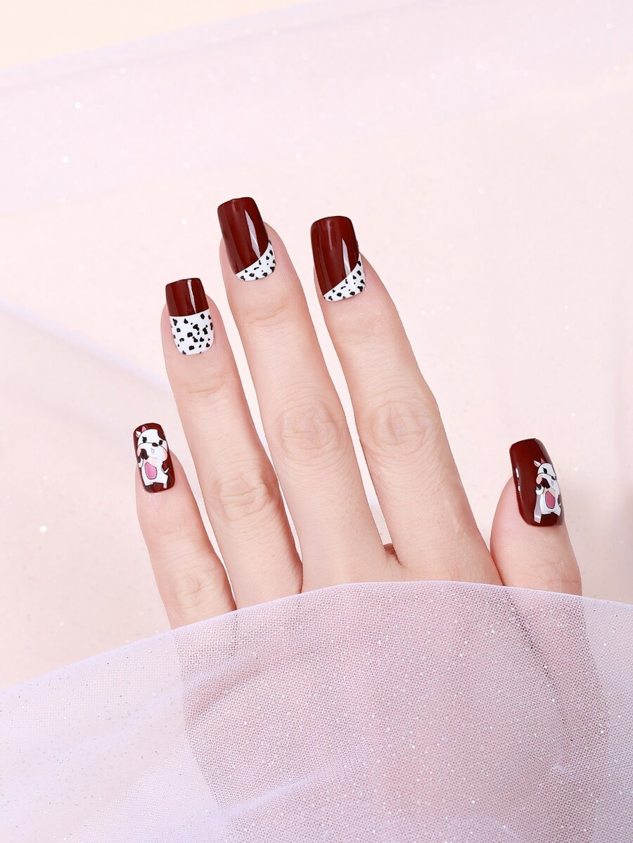 Beauty Sticker 1張卡通奶牛圖案美甲貼紙和1入組指甲銼 - 彩色 - 查看 1