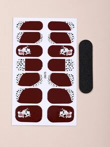 Beauty Sticker 1張卡通奶牛圖案美甲貼紙和1入組指甲銼 - 彩色 - 查看 2