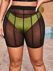 See Through Mesh Cycling Shorts Without Panty - Black - View 1