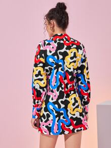 Elisa Arienti Allover Print Drop Shoulder Belted Dress - Multicolor - View 2