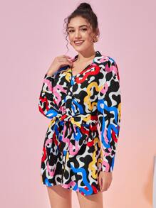 Elisa Arienti Allover Print Drop Shoulder Belted Dress - Multicolor - View 4