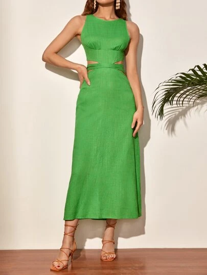 SHEIN VCAY Lace Up Backless Solid Dress