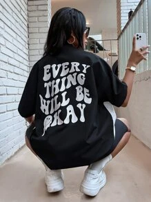 Áo sơ mi nữ Nút phía trước Hoạt hình Slogan Giải trí - Đen và trắng - Xem 2