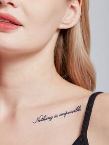 1 hoja Pegatina tatuaje con estampado de letra - Negro - Ver 2