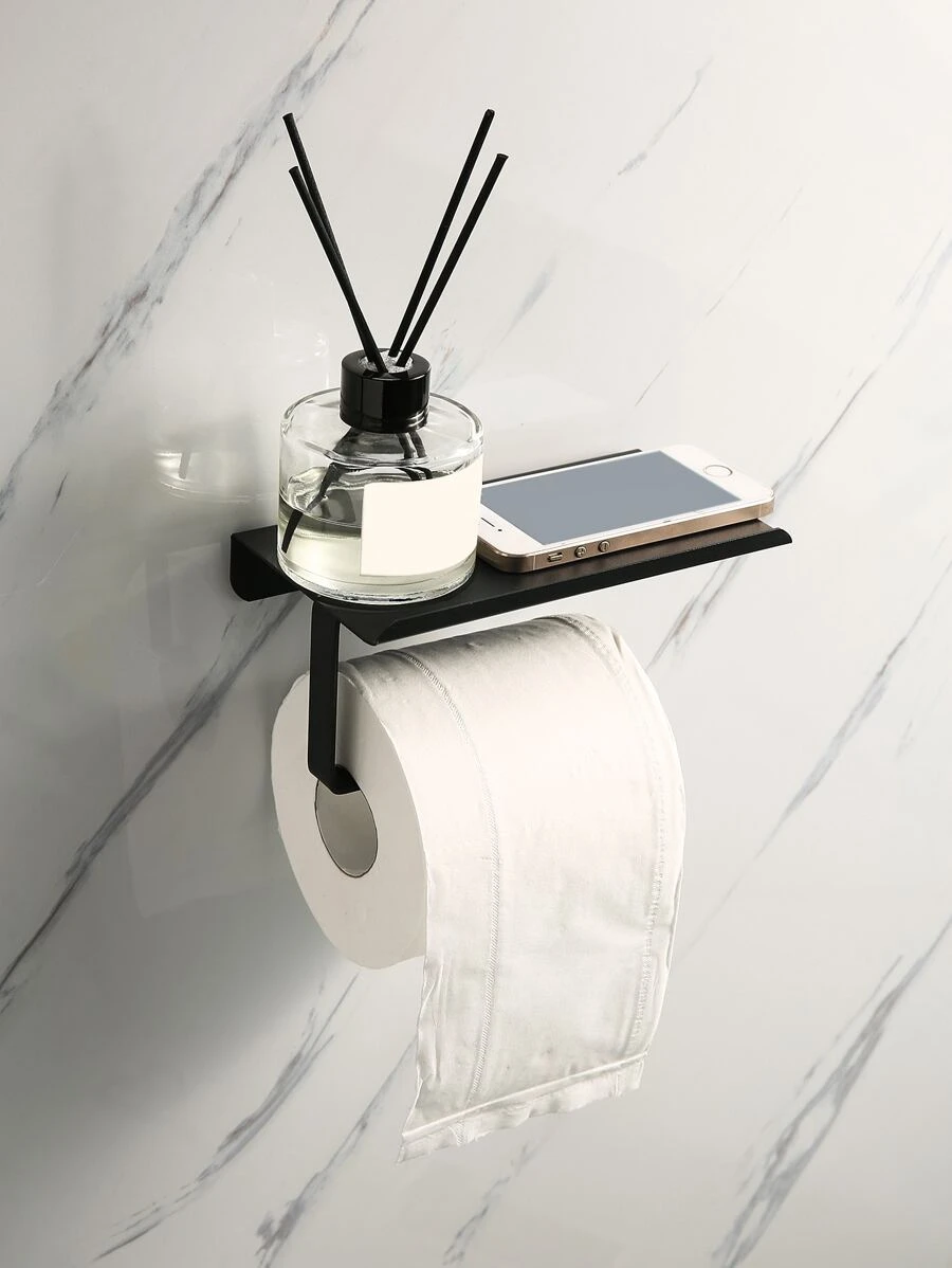 1pc Portable Bathroom Toilet Paper Holder Wall Mount - Black, For Daily Home Use - Black - View 1