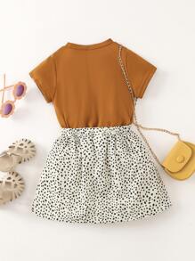 SHEIN Elladie kids Young Girl Cartoon Graphic Tee & Confetti Print Skirt - Multicolor - View 2