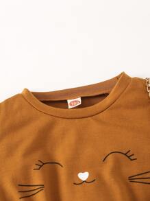 SHEIN Elladie kids Young Girl Cartoon Graphic Tee & Confetti Print Skirt - Multicolor - View 3