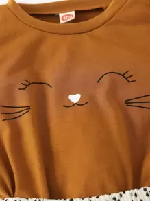 SHEIN Elladie kids Young Girl Cartoon Graphic Tee & Confetti Print Skirt - Multicolor - View 5