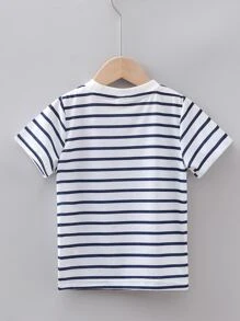 SHEIN Toddler Girls Heart Embroidery Stripe Tee - Blue and White - View 2