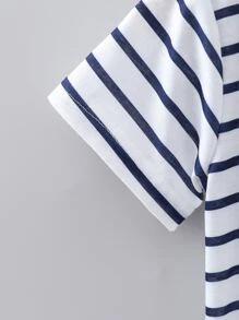 SHEIN Toddler Girls Heart Embroidery Stripe Tee - Blue and White - View 4