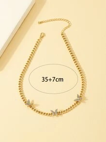 水鑽蝴蝶裝飾鏈條樣式項鍊 - 金黃色 - 查看 3