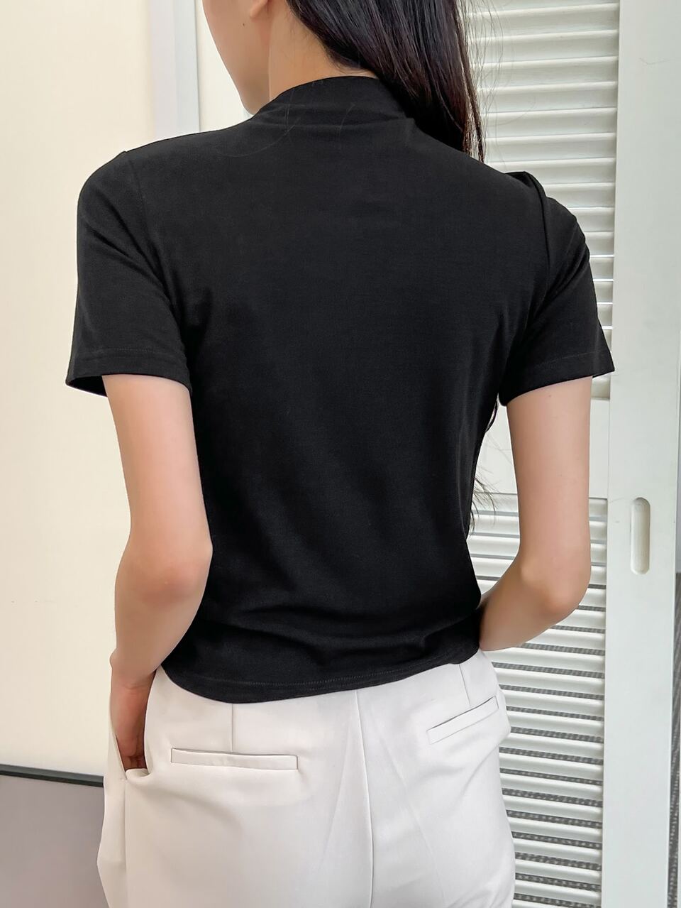 Solid Stand Collar Tee Preppy Tops