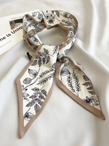 1pc Women Fashion Floral Print Scarf For Daily Elegant Skinny Scarf,Hair Band,Head Band Ideal For Dressing Up Your Look - Brown - View 1