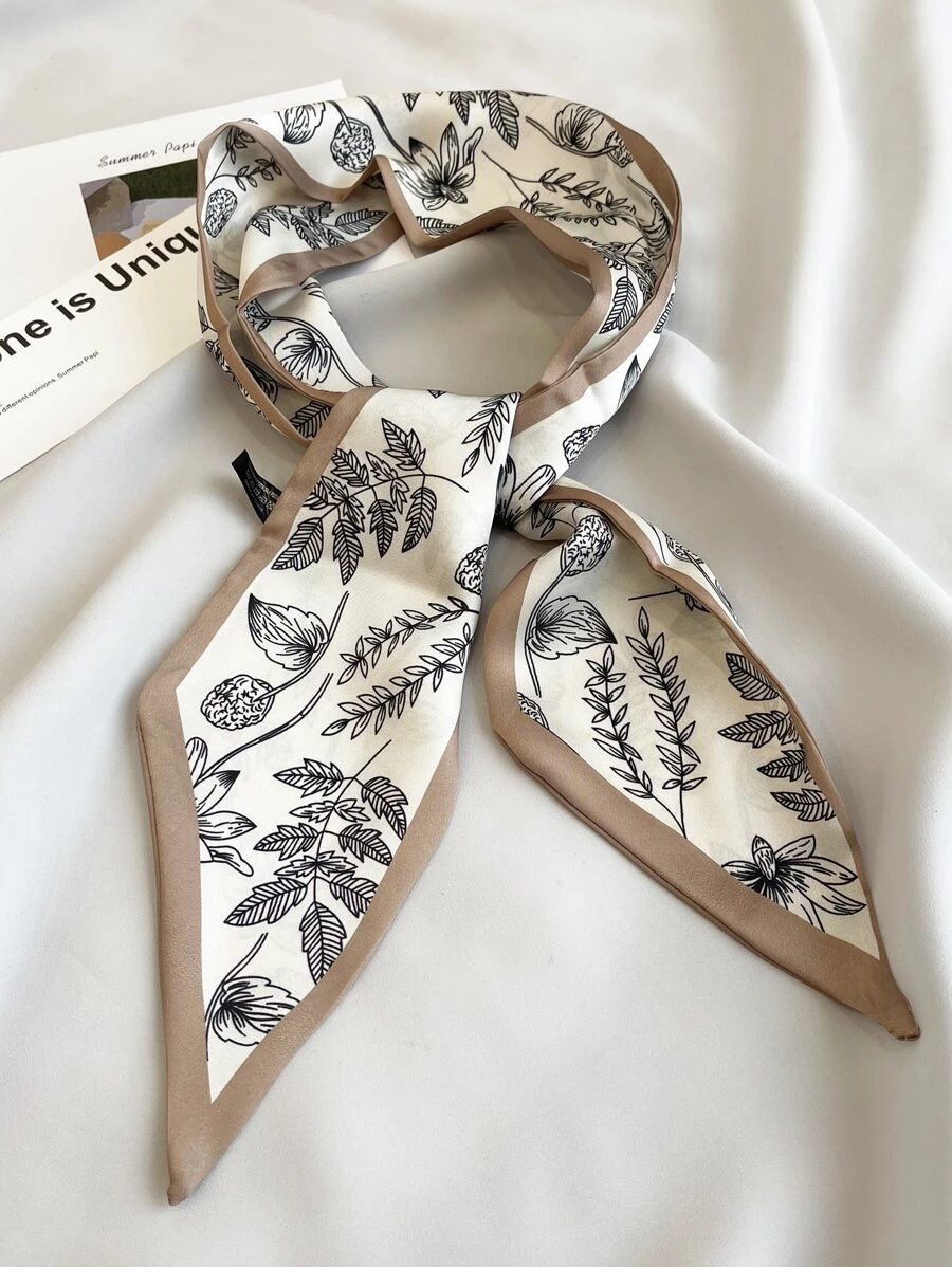 1pc Women Fashion Floral Print Scarf For Daily Elegant Skinny Scarf,Hair Band,Head Band Ideal For Dressing Up Your Look - Brown - View 1