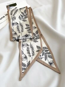 1pc Women Fashion Floral Print Scarf For Daily Elegant Skinny Scarf,Hair Band,Head Band Ideal For Dressing Up Your Look - Brown - View 4