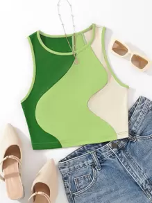 SHEIN Unity 拼色背心上衣，外出時尚搭配 - 彩色 - 查看 1