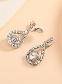 Rhinestone Kẹp giọt nước trên bông tai - Bạc - Xem 2