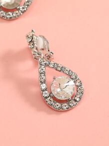 Rhinestone Kẹp giọt nước trên bông tai - Bạc - Xem 3